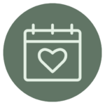 Light green outline of a calendar icon with a heart outline inside a sage green circle - Instagram Highlight Cover Icon