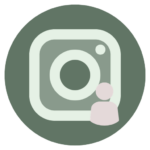 Light green outline of a Instagram logo with a dusty rose pink person icon inside of a sage green circle - Instagram Highlight Cover Icon