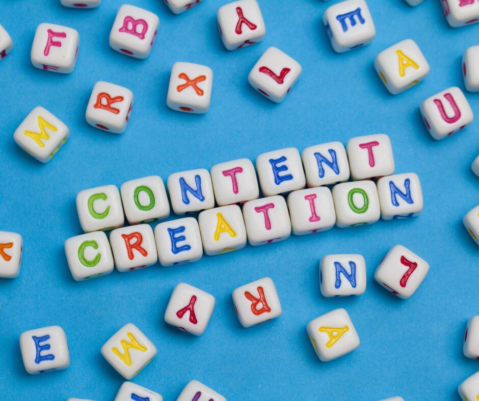 Cubes letter with blue background says content creation