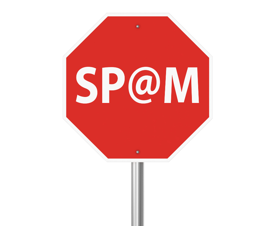 Image White Background and Red cricle with Spam words, depicting a cluttered smartphone screen filled with spam messages, showcasing the prevalence of unsolicited messages in modern communication